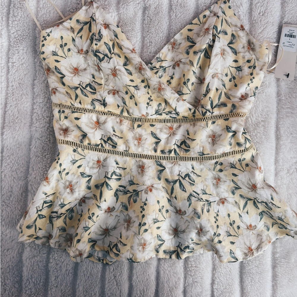 Francesca's Collections Floral Wrap Blouse - Cream and Green